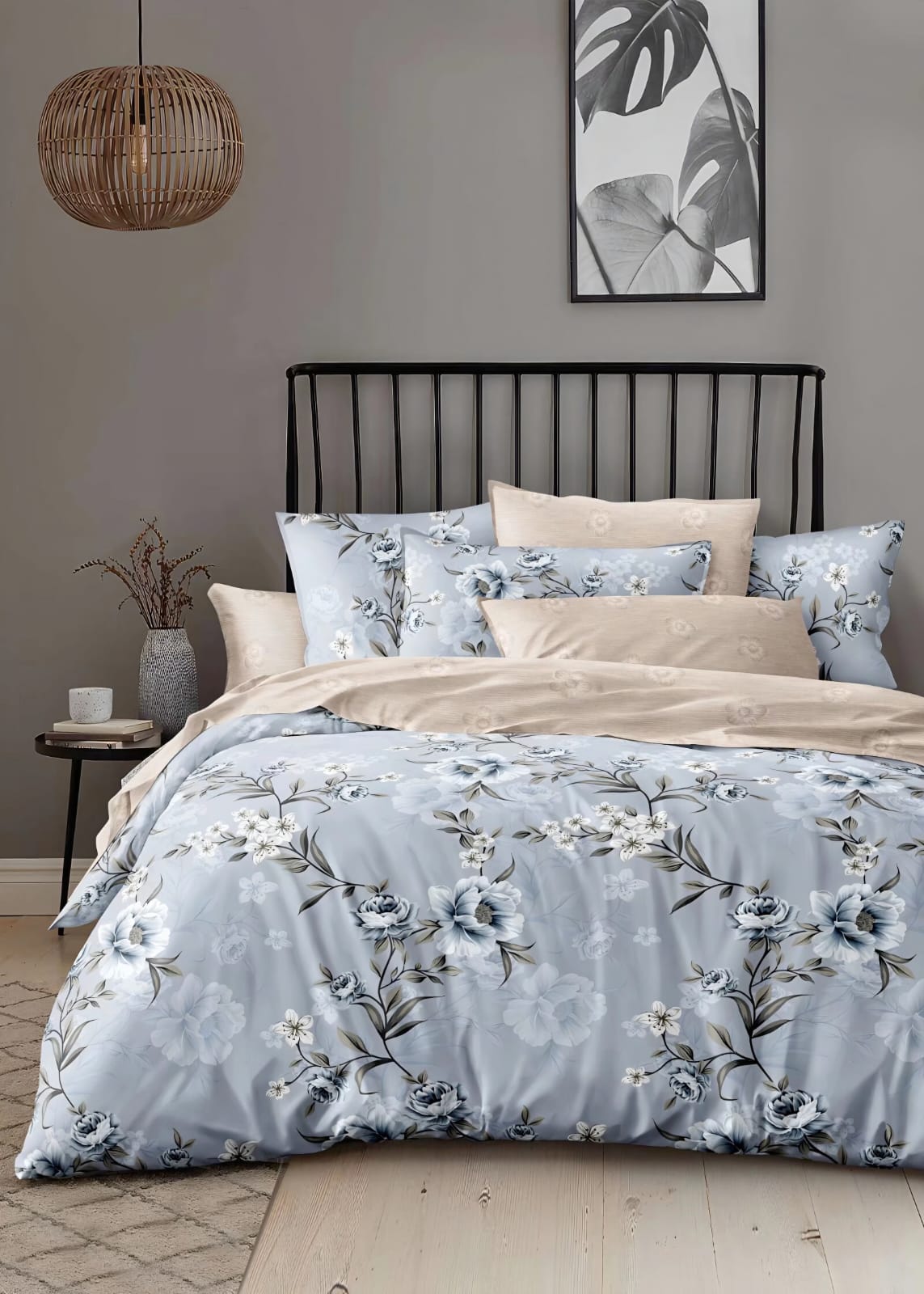 Soft Blue Floral Bedsheet Set